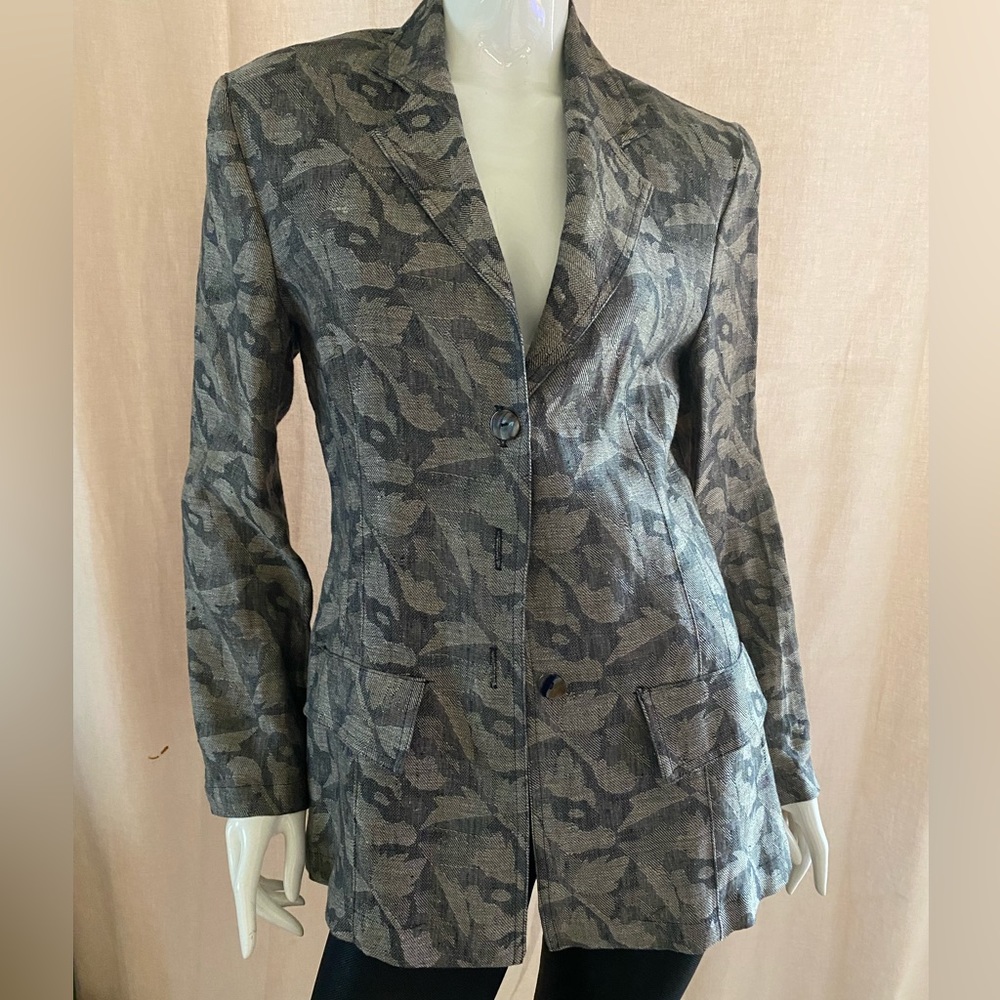 Gray Army Print Linen Blazer/ Jacket - image 1